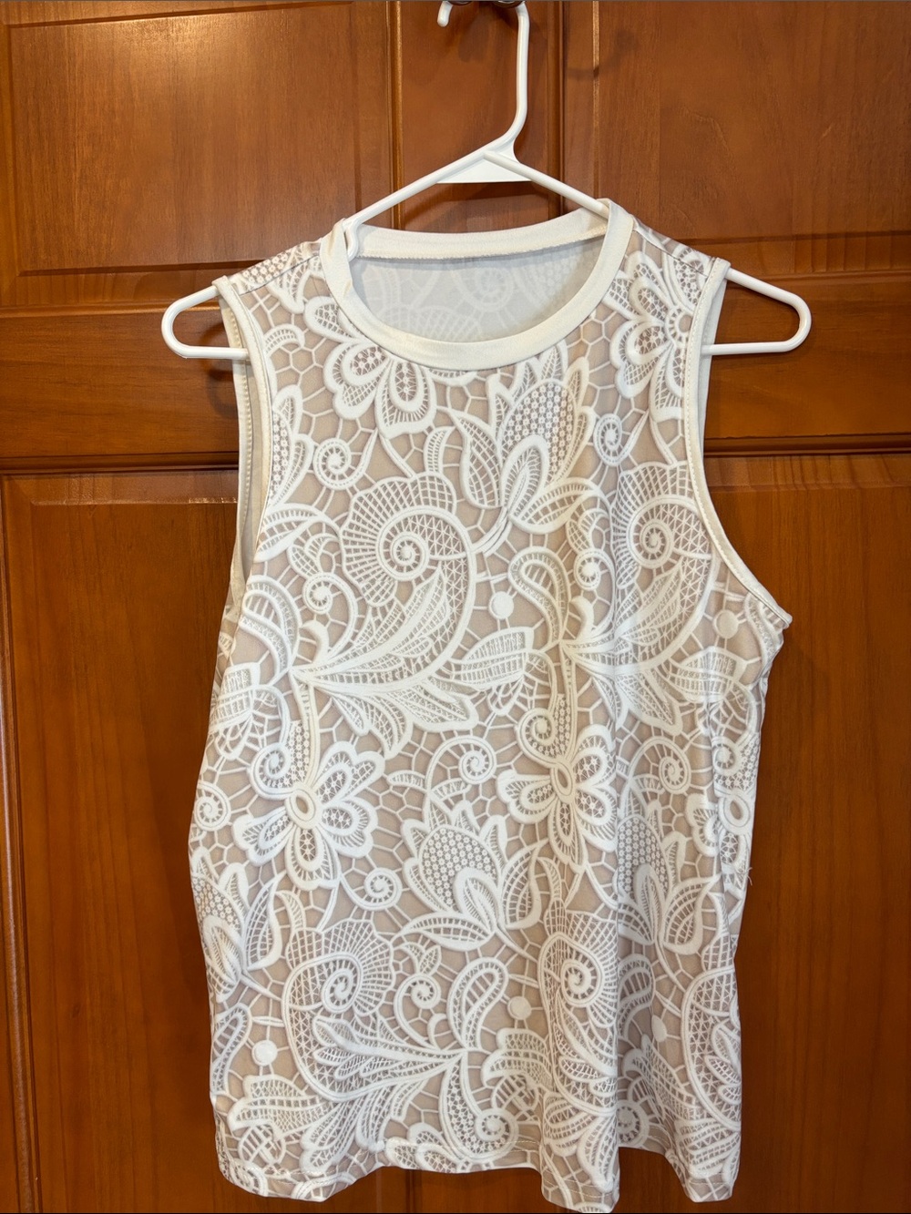 Women’s White Lace Overlay Sleeveless Top